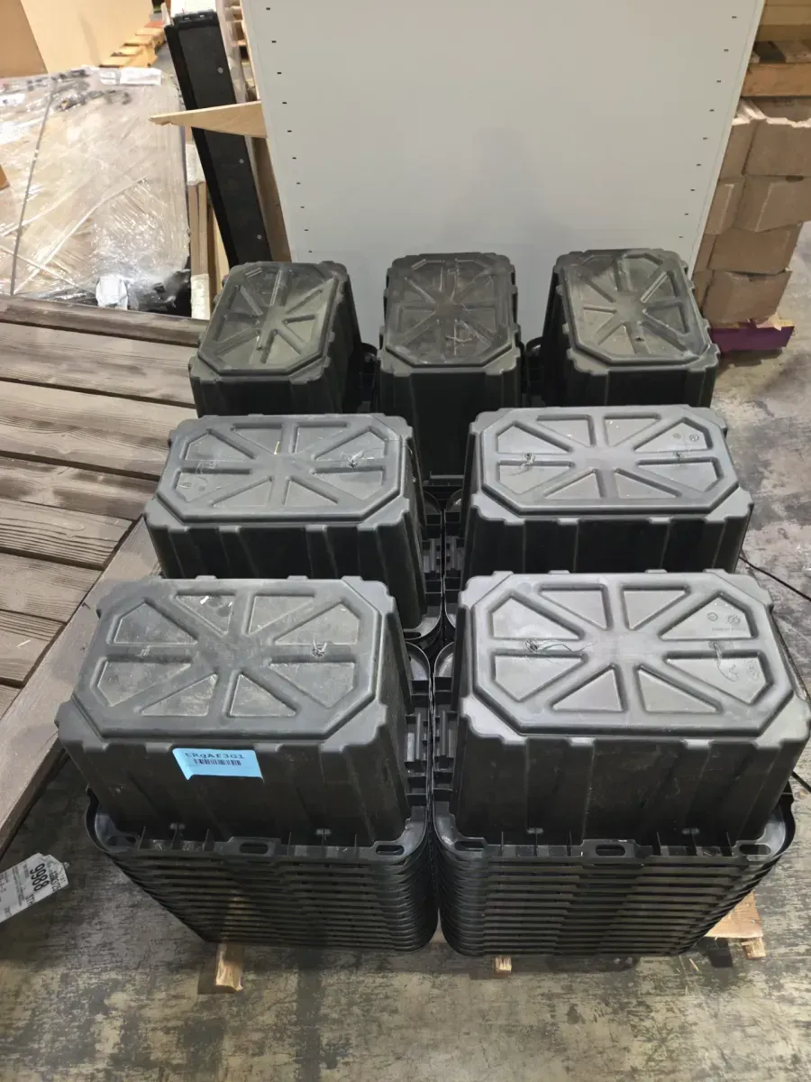 ***98-piece palette—all items are missing their lids.***7 Gal. Tough Storage Tote in Black with Red Lid - image 5