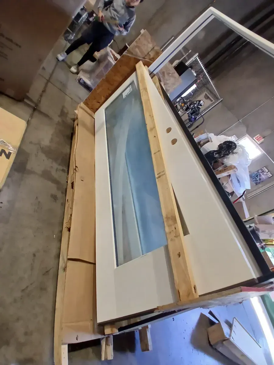 Topa 36 in. x 95 in. Modern Universal/Reversible Handing Full Lite Clear Glass White Primed Fiberglass Front Door Slab - image 6