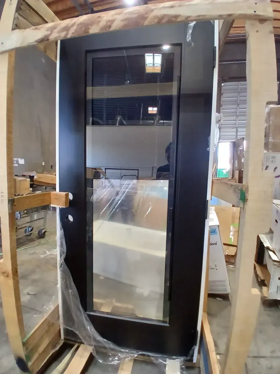 Legacy 34 in. x 77 in. Full Lite Clear Glass Noir Miniblind LHIS Black Finish Fiberglass Prehung Door w/6-9/16 in. Jamb - image 2