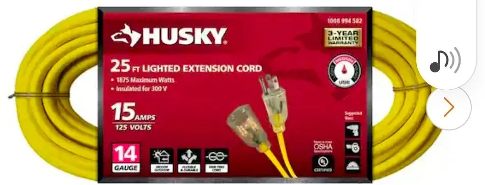 25 ft. 14/3 Medium Duty Indoor/Outdoor Extension Cord with Lighted End, Yellow - image 2