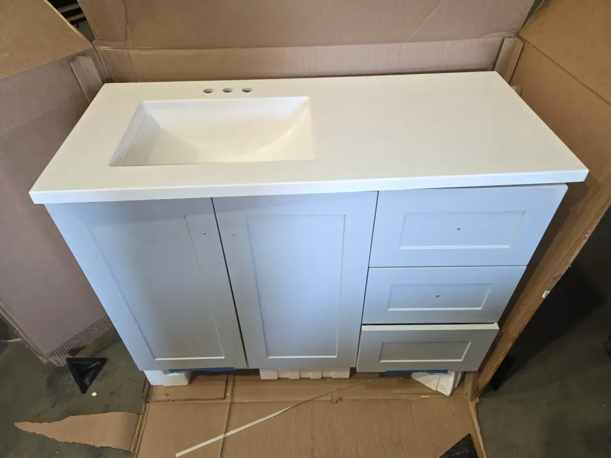 Bannister 43 in. Single Sink Pearl Gray Bath Vanity with Granite-Look Colorpoint White Cultured Marble Top (Assembled) - image 7