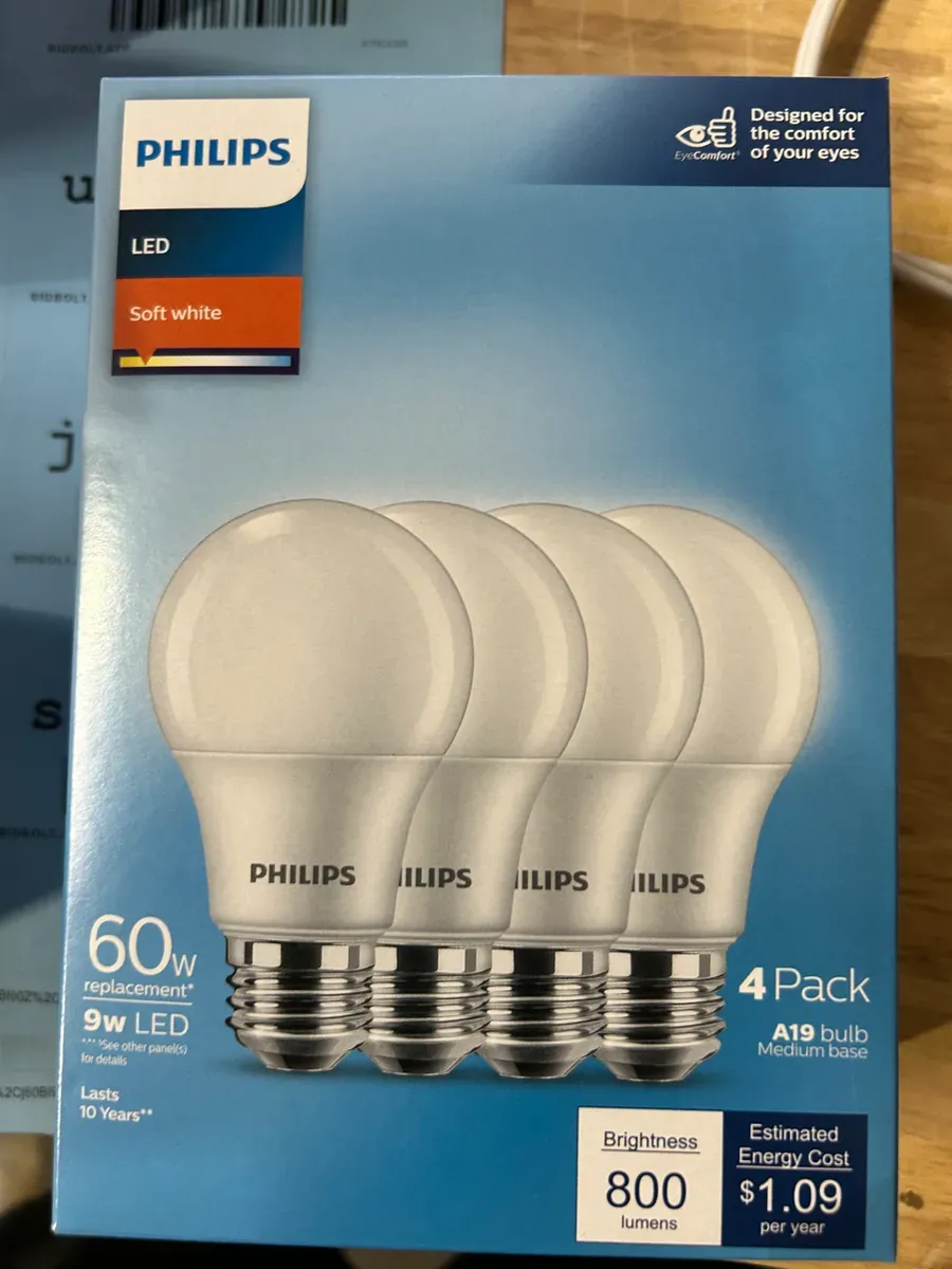 60-Watt Equivalent A19 Non-Dimmable E26 LED Light Bulb With EyeComfort Technology Soft White 2700K (4-Pack) - image 2