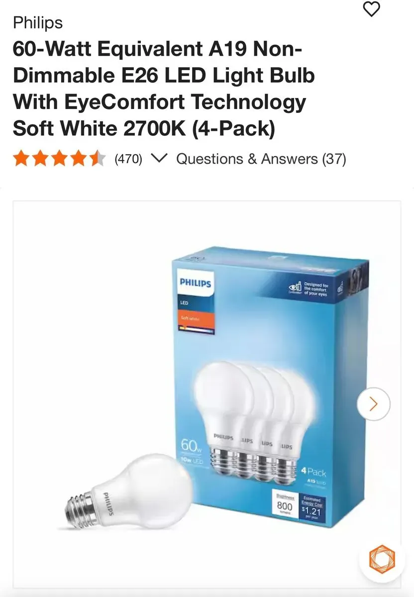 60-Watt Equivalent A19 Non-Dimmable E26 LED Light Bulb With EyeComfort Technology Soft White 2700K (4-Pack) - image 2
