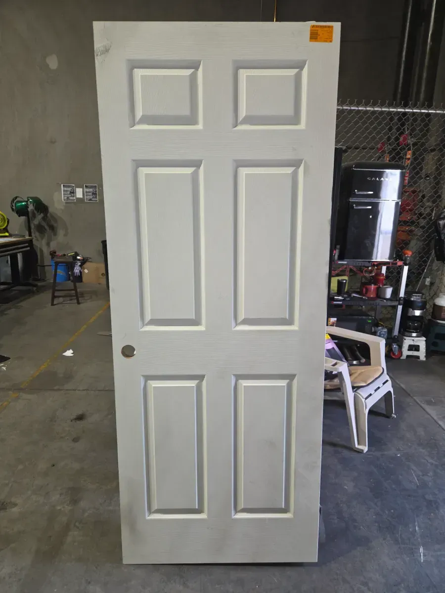 32 in. x 80 in. 6 Panel, Hollow Core, White Primed, MDF Prehung Interior Door Right-Handed with Door Jamb and Hardware - image 2