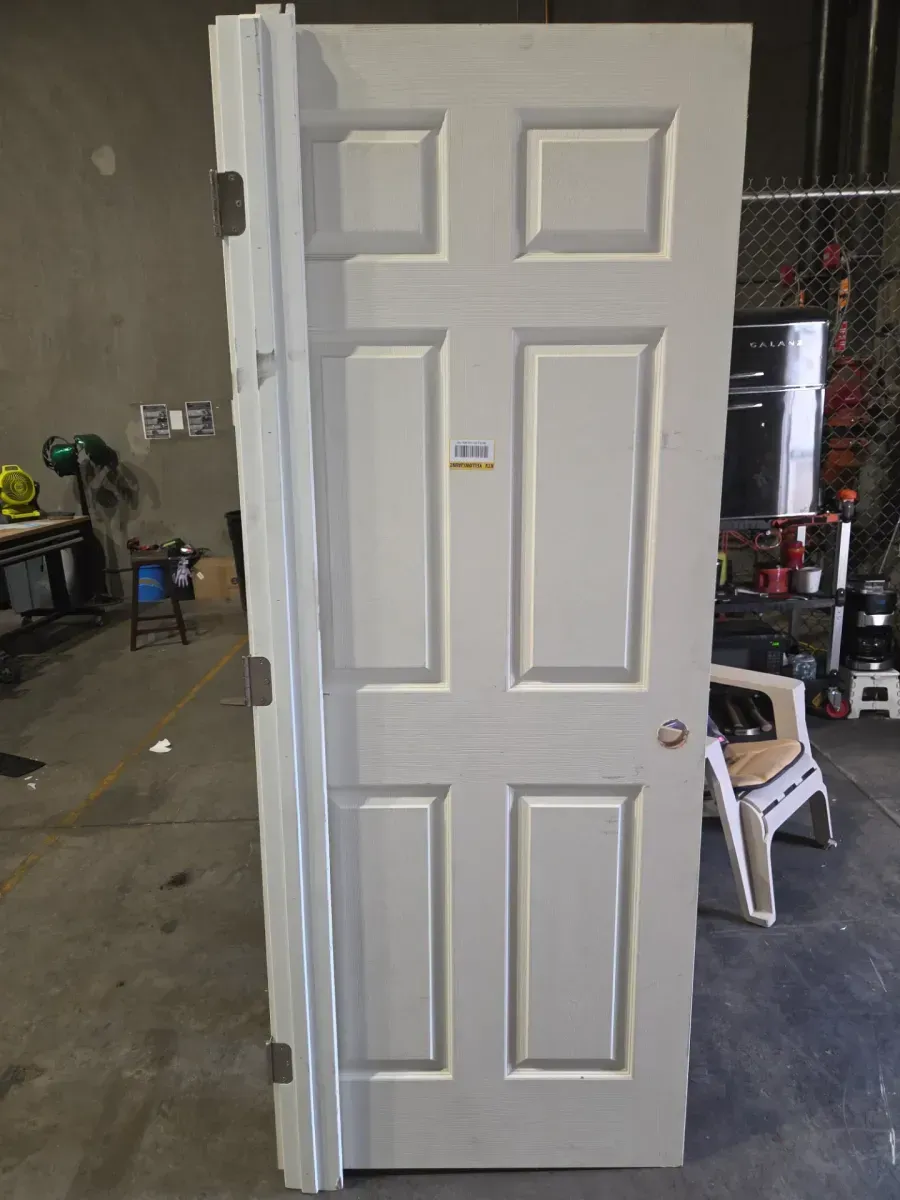 32 in. x 80 in. 6 Panel, Hollow Core, White Primed, MDF Prehung Interior Door Right-Handed with Door Jamb and Hardware - image 3
