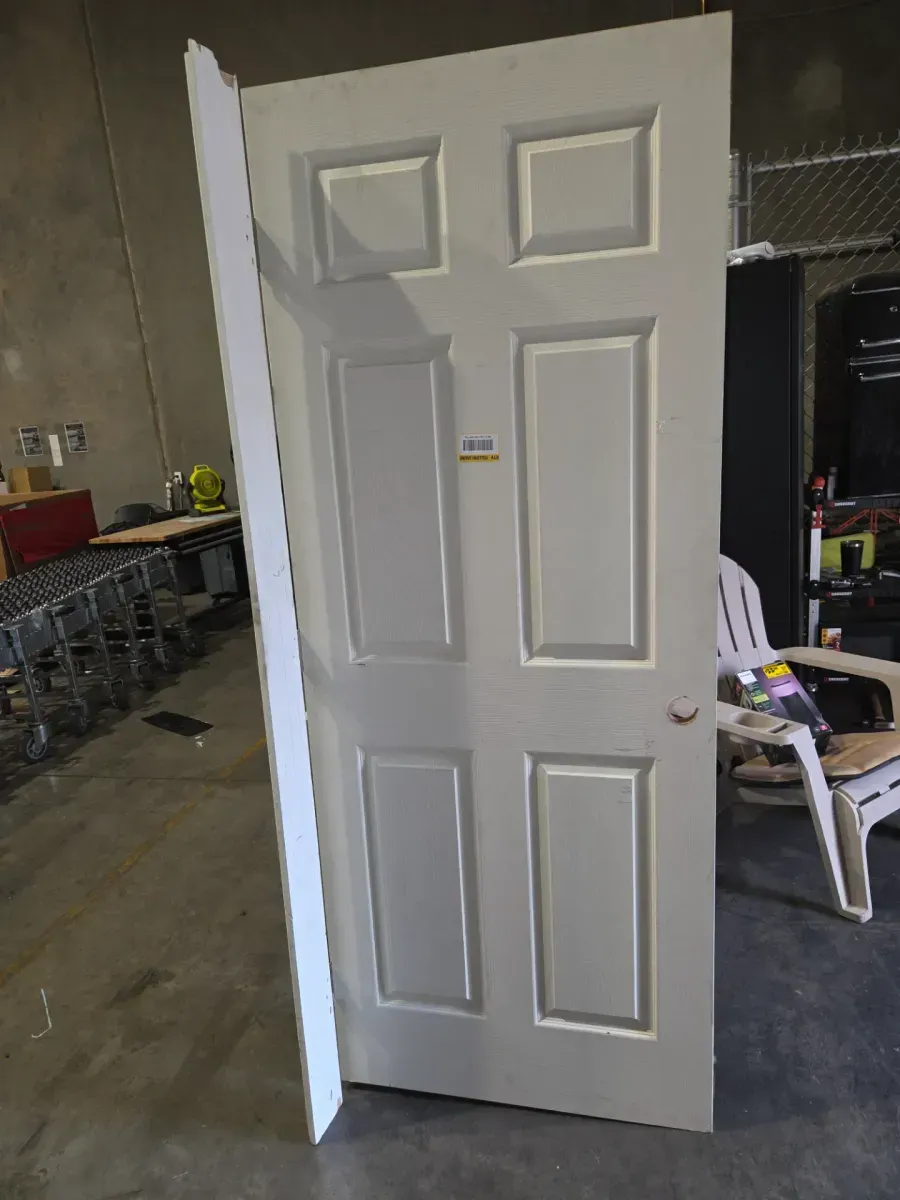 32 in. x 80 in. 6 Panel, Hollow Core, White Primed, MDF Prehung Interior Door Right-Handed with Door Jamb and Hardware - image 4