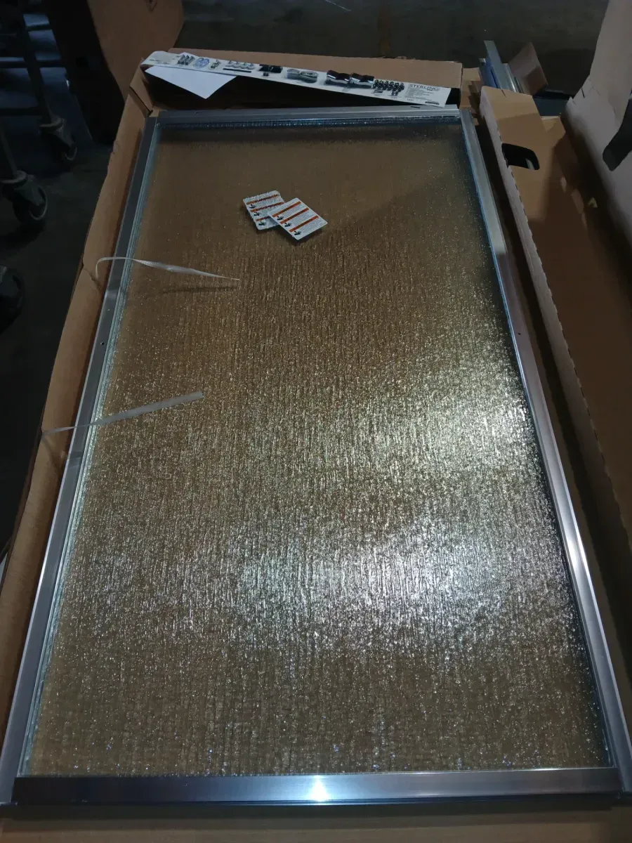 Deluxe 55-60 in. W x 56 in. H Sliding Tub Door in Silver with 1/8 in. thick Rain Glass and Integrated Towel Bar - image 2