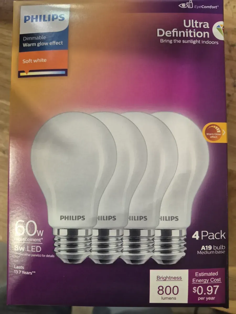 ***pack of 4***60-Watt Equivalent A19 Ultra Definition Dimmable E26 LED Light Bulb EyeComfort Soft White with Warm Glow 2700K (4-Pack) - image 4