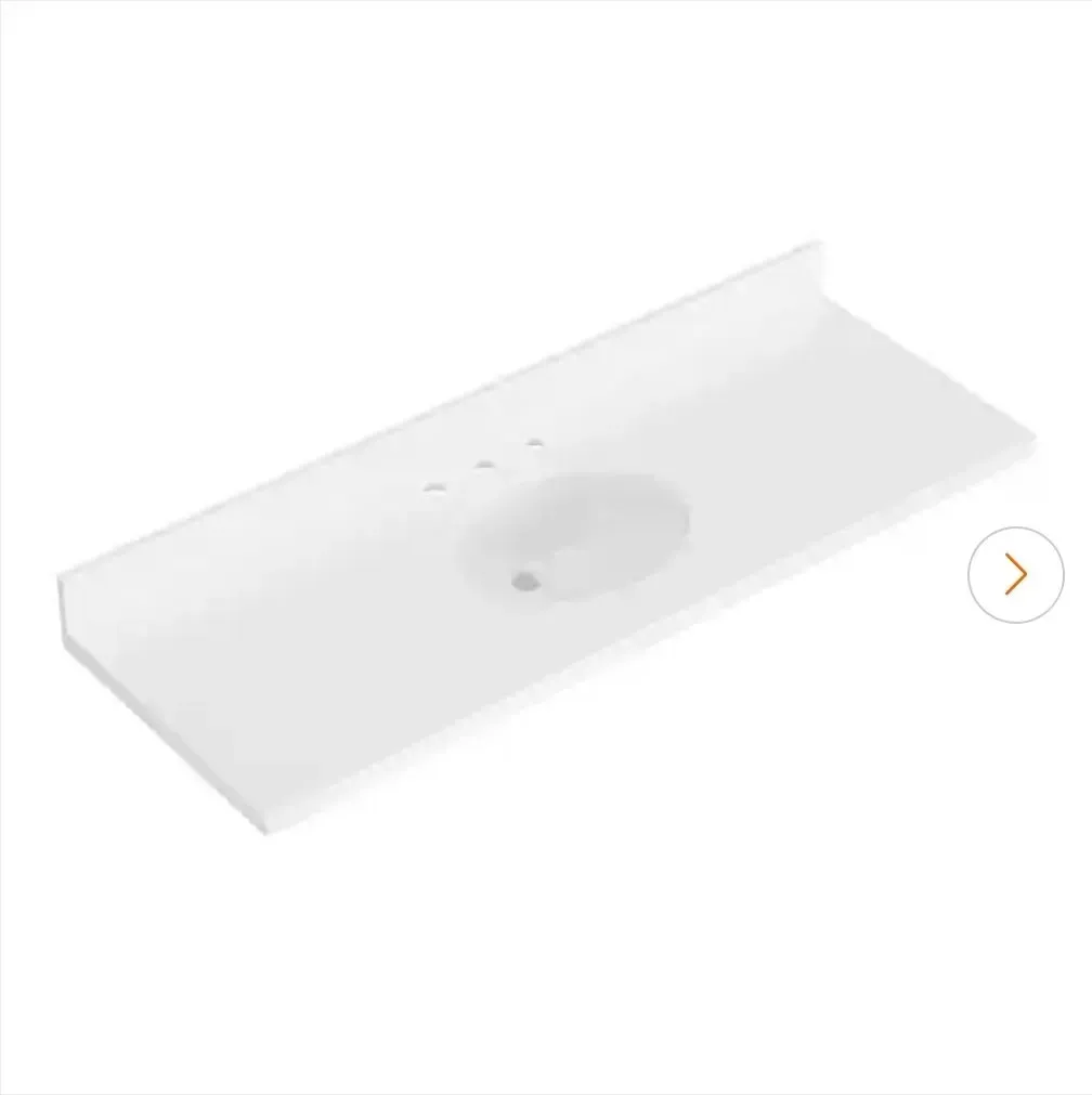 61 in. W x 22 in. D Pure White Quartz Bathroom Vanity Top with 1.5 in. Thick Miter Edge Round Single Sink in White - image 2