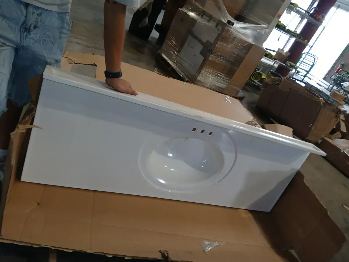 61 in. W x 22 in. D Pure White Quartz Bathroom Vanity Top with 1.5 in. Thick Miter Edge Round Single Sink in White - image 3