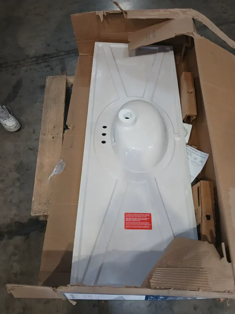 61 in. W x 22 in. D Pure White Quartz Bathroom Vanity Top with 1.5 in. Thick Miter Edge Round Single Sink in White - image 5