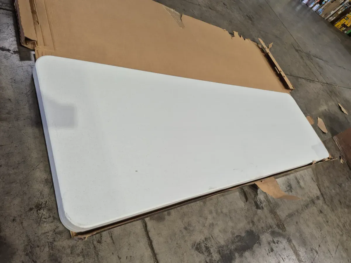 8 ft. White Gray Sand Granite Plastic Top Folding Banquet Table (Commercial) - image 3