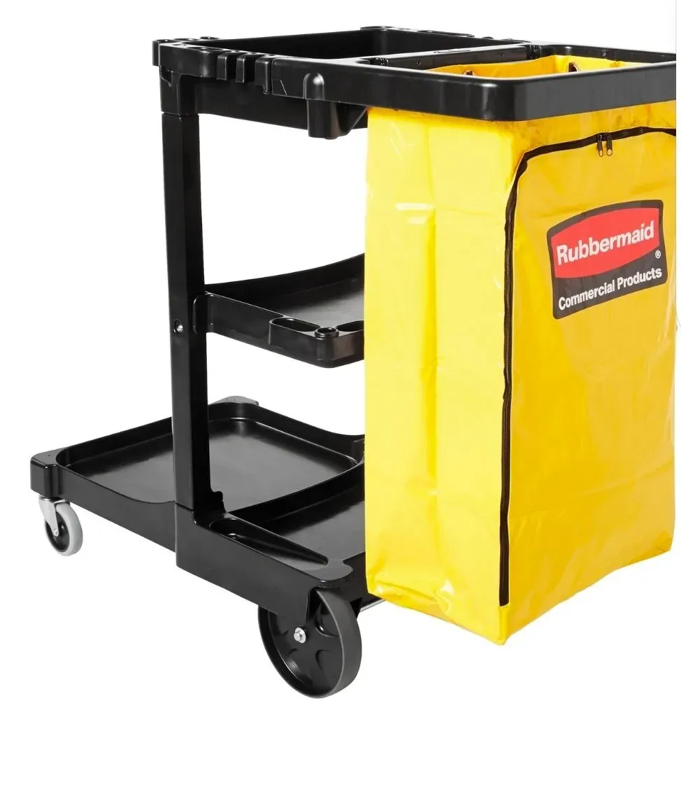 Cleaning Cart with Zipper Yellow Vinyl Bag, 3-Shelf | Rubbermaid - image 1