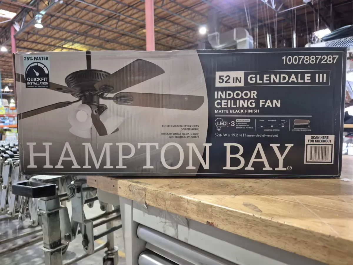 Glendale III 52 in. LED Indoor Matte Black Ceiling Fan with Light and Pull Chains - image 2