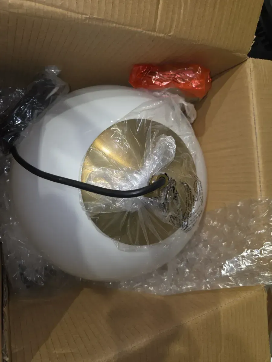 Leo Hanging Globe 14 in. 1-Light Satin Brass Pendant with Smooth White Glass Shade - image 5