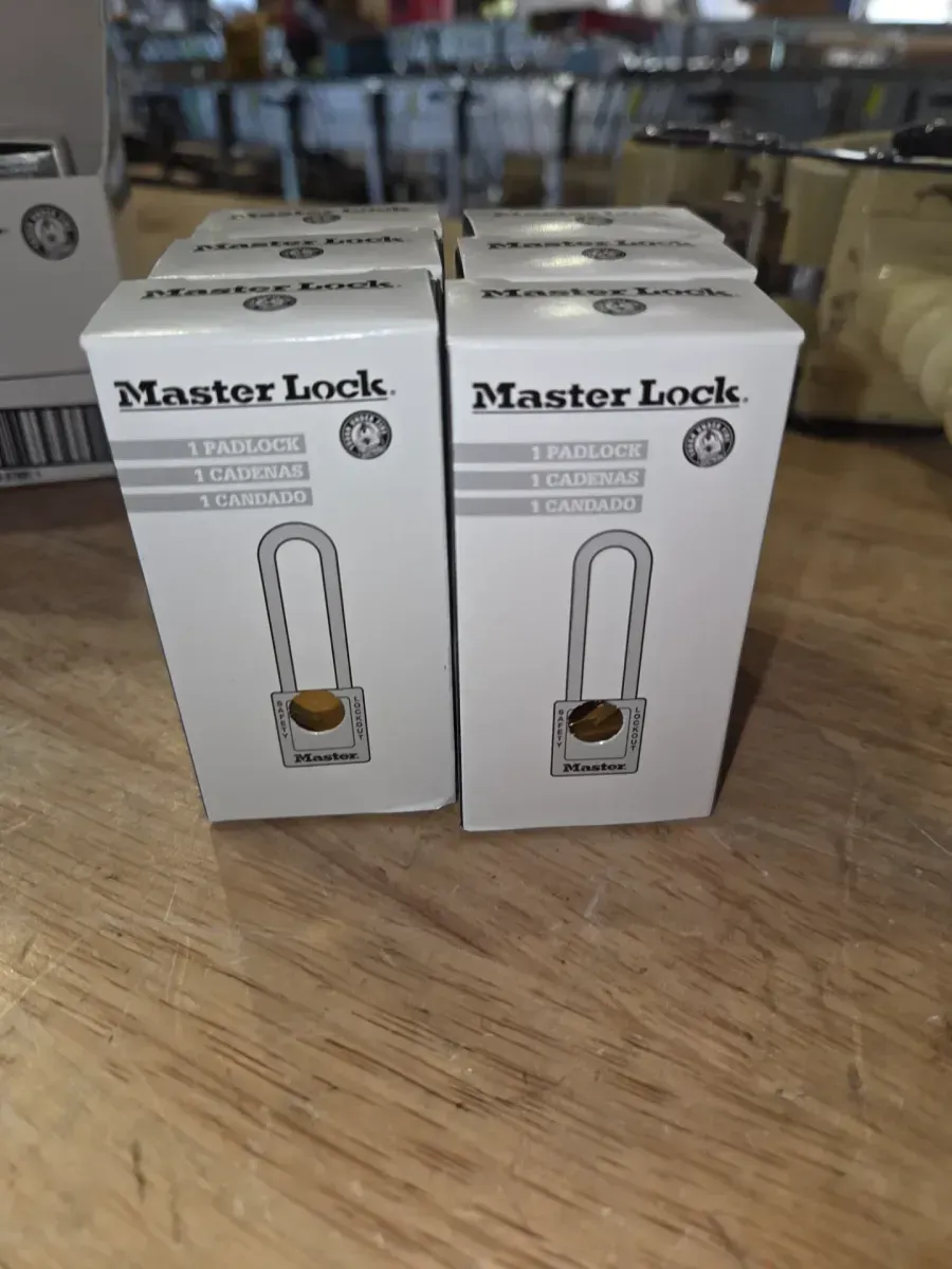 *** pack of 6***Master Lock Zenex thermoplastic lockout padlock, red, keyed different - image 3