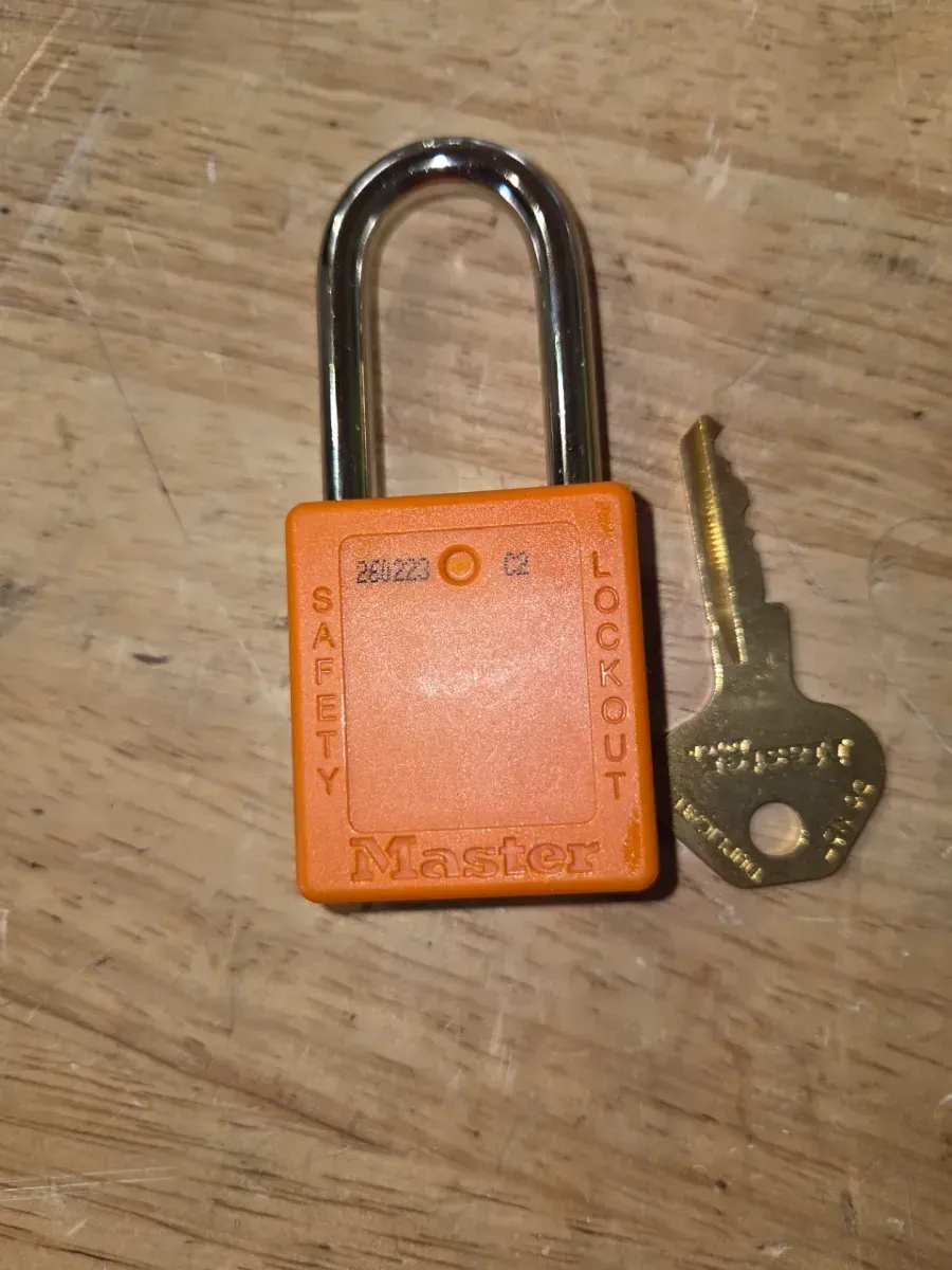 Master Lock Zenex thermoplastic lockout padlock, orange, keyed different - image 1