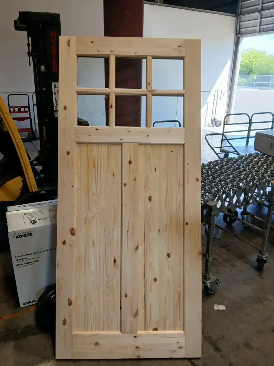 36 in. x 80 in. 6 Lite, Universal, Clear Glass, Solid Pine Wood, Light Brown Primed Wood Front Door Slab - image 2