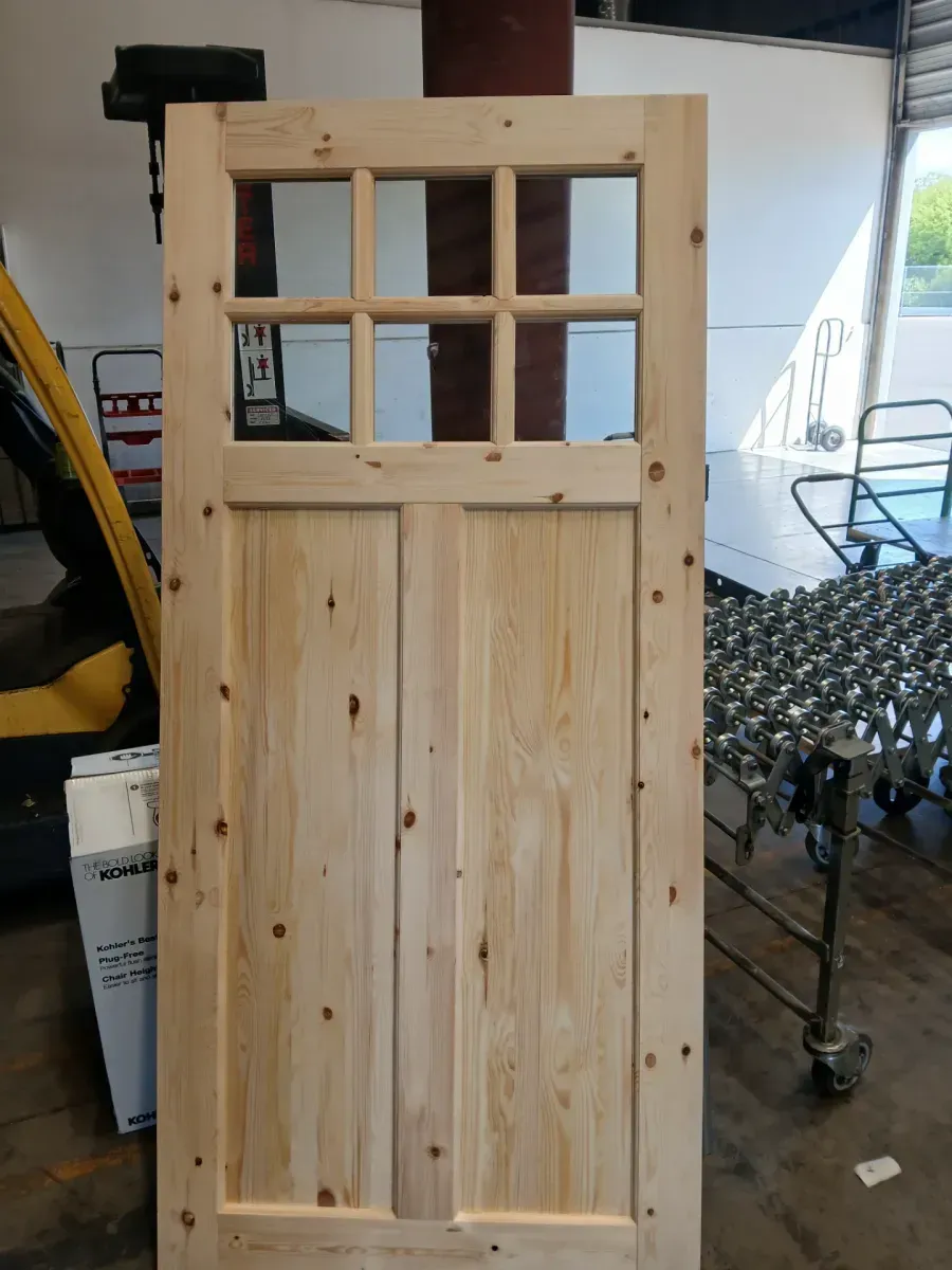 36 in. x 80 in. 6 Lite, Universal, Clear Glass, Solid Pine Wood, Light Brown Primed Wood Front Door Slab - image 3