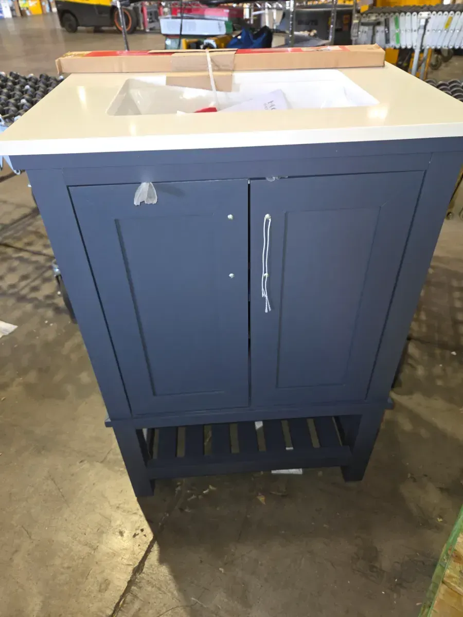 Tupelo 24 in. Single Sink Midnight Blue Bath Vanity with White Engineered Stone Top (Assembled) - image 2