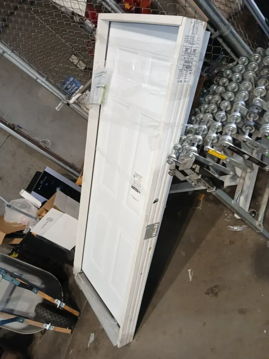 30 in. x 80 in. Fire-Rated Left Hand Inswing 6-Panel Primed Steel Fire Prehung Front Exterior Door with Wood Frame - image 4