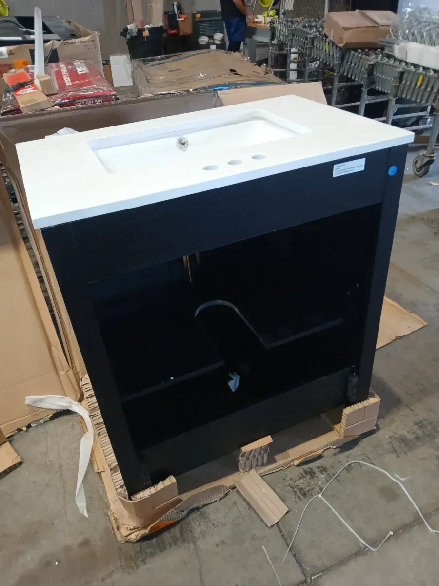 Beaufort 30 in. Single Sink Freestanding Black Bath Vanity with White Engineered Stone Top (Assembled) - image 2