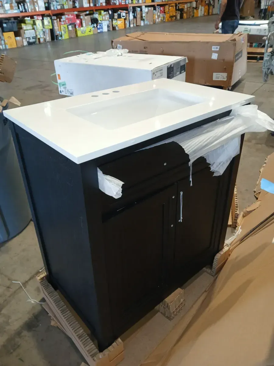Beaufort 30 in. Single Sink Freestanding Black Bath Vanity with White Engineered Stone Top (Assembled) - image 3