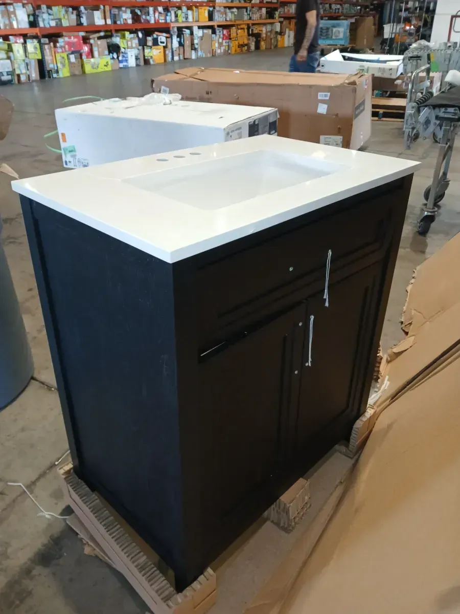 Beaufort 30 in. Single Sink Freestanding Black Bath Vanity with White Engineered Stone Top (Assembled) - image 4