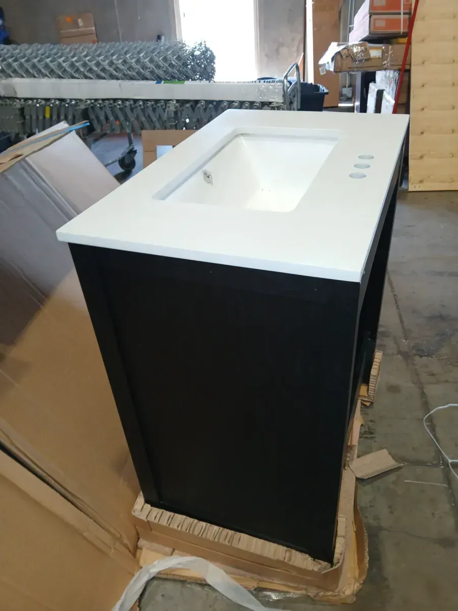 Beaufort 30 in. Single Sink Freestanding Black Bath Vanity with White Engineered Stone Top (Assembled) - image 7