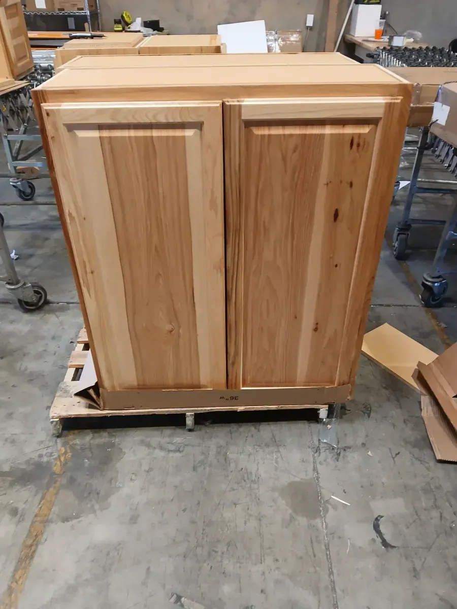 **one has a minor  dent **31 in. W x 24 in. D x 96 in. H Plywood Ready to Assemble Floor Base Double Oven Kitchen Cabinet in White with A Drawer - image 7