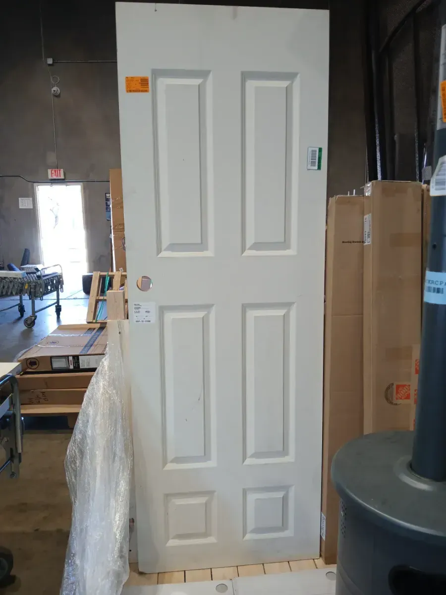 *** Frame not included *** 28 in. x 80 in. 6 Panel Left-Handed Solid Core White Primed Wood Single Prehung Interior Door With Bronze Hinges - image 2