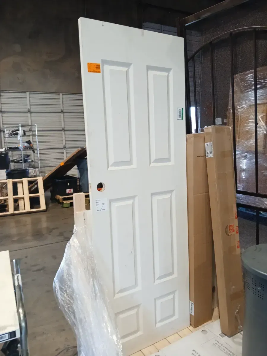 *** Frame not included *** 28 in. x 80 in. 6 Panel Left-Handed Solid Core White Primed Wood Single Prehung Interior Door With Bronze Hinges - image 3