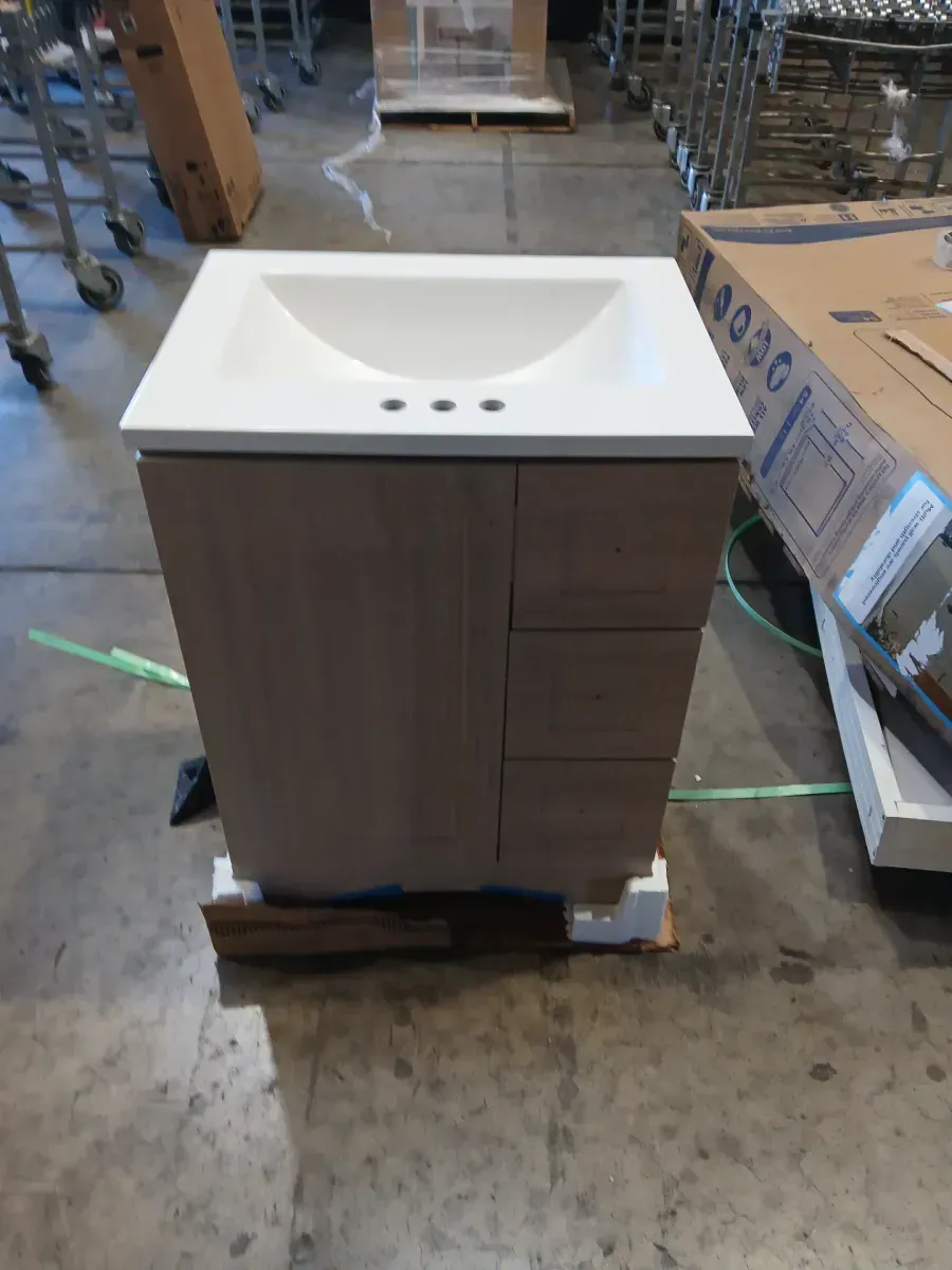 Lancaster 25 in. Single Sink Beige Oak Bath Vanity with White Cultured Marble Top (Assembled) - image 2