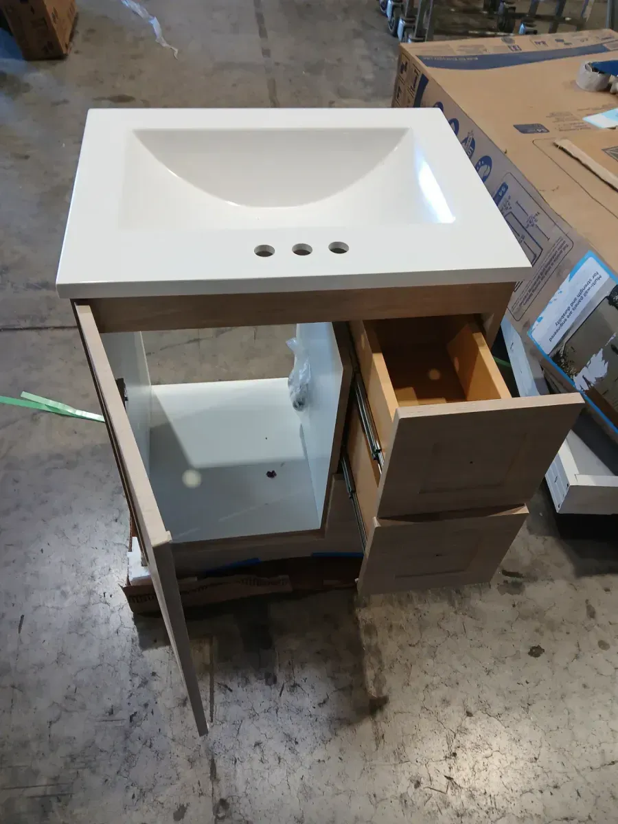 Lancaster 25 in. Single Sink Beige Oak Bath Vanity with White Cultured Marble Top (Assembled) - image 4