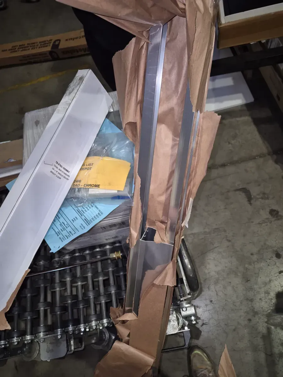 Model 2400  Framed Bypass Sliding Tub Enclosure in Bright Clear with Etched Glass and Towel Bar - image 4