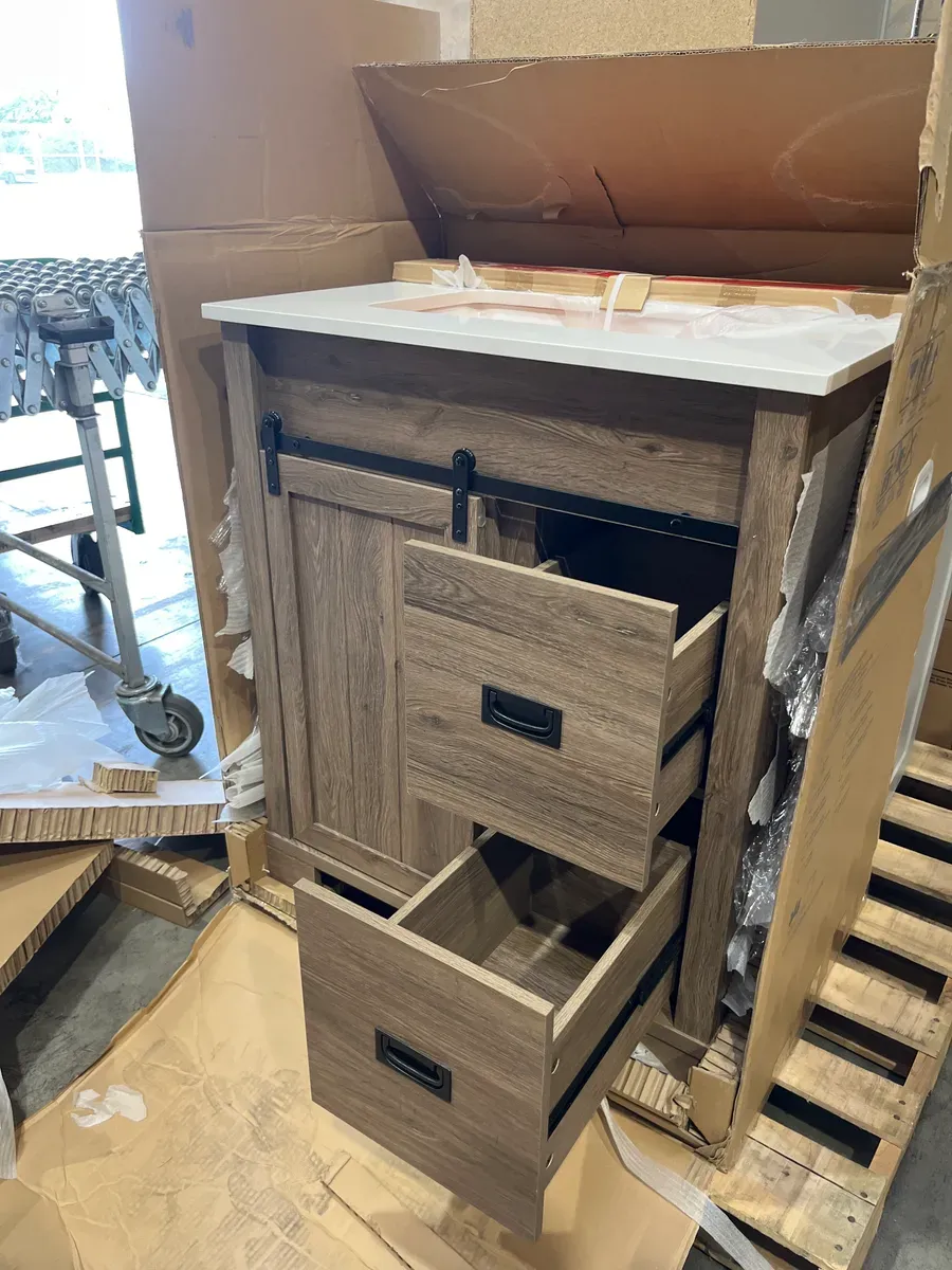 Brindley 30 in. Single Sink Freestanding Aged Oak Bath Vanity with White Engineered Stone Top (Assembled) - image 6