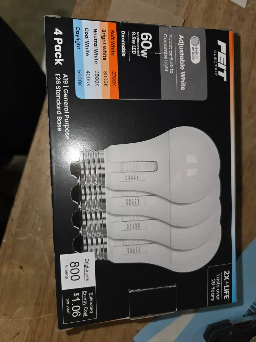 *** pack of 48 *** 60-Watt Equivalent A19 Dimmable 90 CRI E26 LED Light Bulb Selectable White (2700K/3000K/3500K/4000K/5000K) 4-Pack - image 3