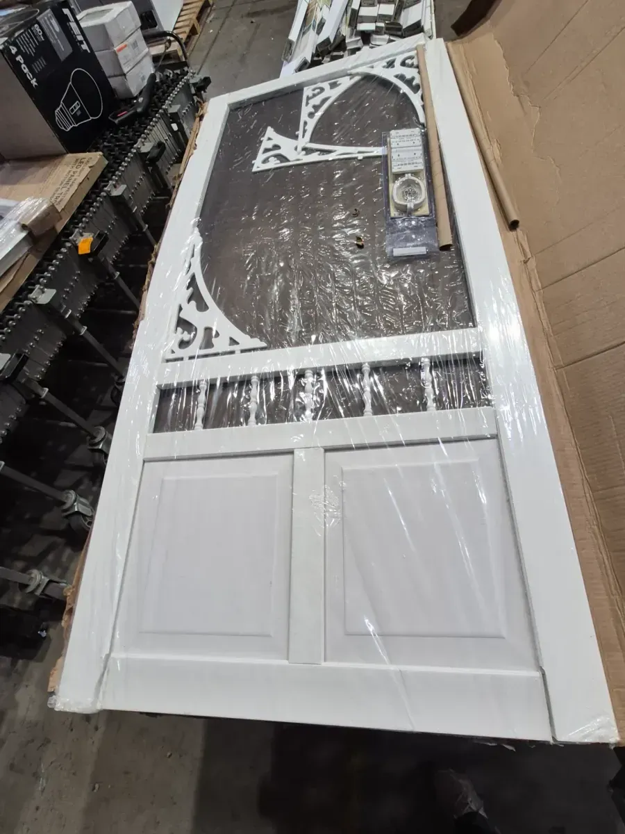 ***broken at the corners***Screen Tight 32 in. x 80 in. Georgian Solid Vinyl White Screen Door  - image 2
