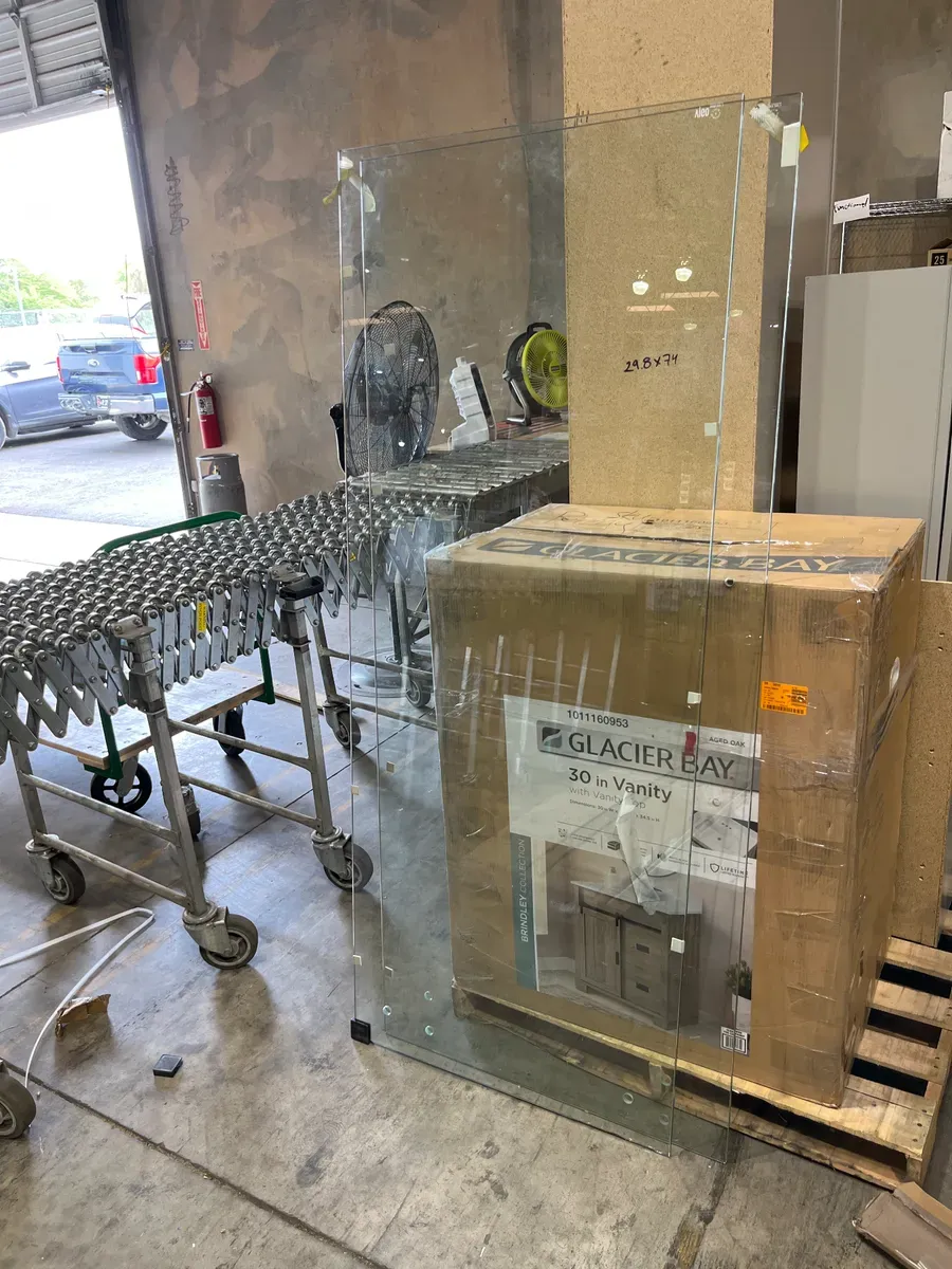 ***Don't have harware*** 30in. W x 74 in. H Frameless Fixed Single Panel Shower Screen Door in Brushed Nickel with 3/8 in. (10mm) Clear Glass - image 1