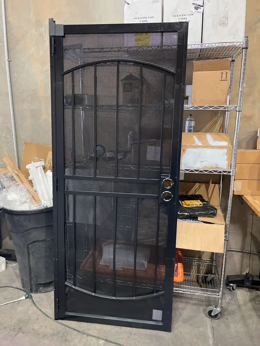 36 in. x 80 in. Arcada Black Surface Mount Outswing Steel Security Door with Expanded Metal Screen - image 1