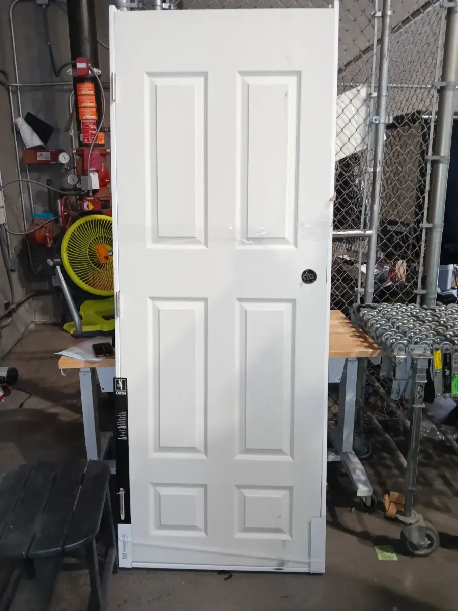 *** With frame *** Masonite 30 in. x 80 in. 6 Panel Right-Handed Primed Composite Hollow Core Single Prehung Interior Door 4-9/16 in. Flat Jamb - image 4