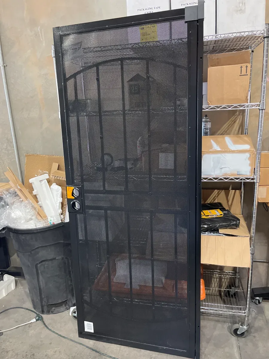 36 in. x 80 in. Arcada Black Surface Mount Outswing Steel Security Door with Expanded Metal Screen - image 2