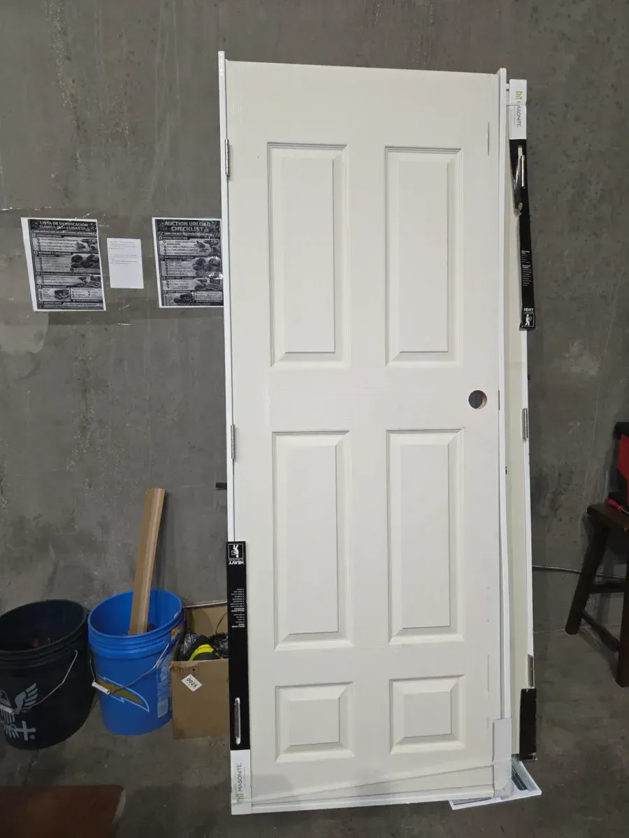 *** with frame ***Masonite 30 in. x 80 in. 6 Panel Left-Handed Primed Composite Hollow Core Single Prehung Interior Door 4-9/16 in. Flat Jamb - image 3