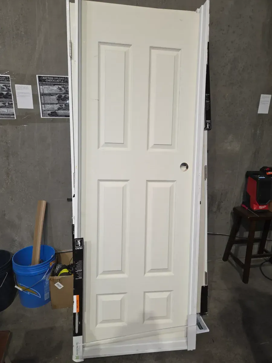 *** with frame *** Masonite 30 in. x 80 in. 6 Panel Left-Handed Primed Composite Hollow Core Single Prehung Interior Door 4-9/16 in. Flat Jamb - image 1