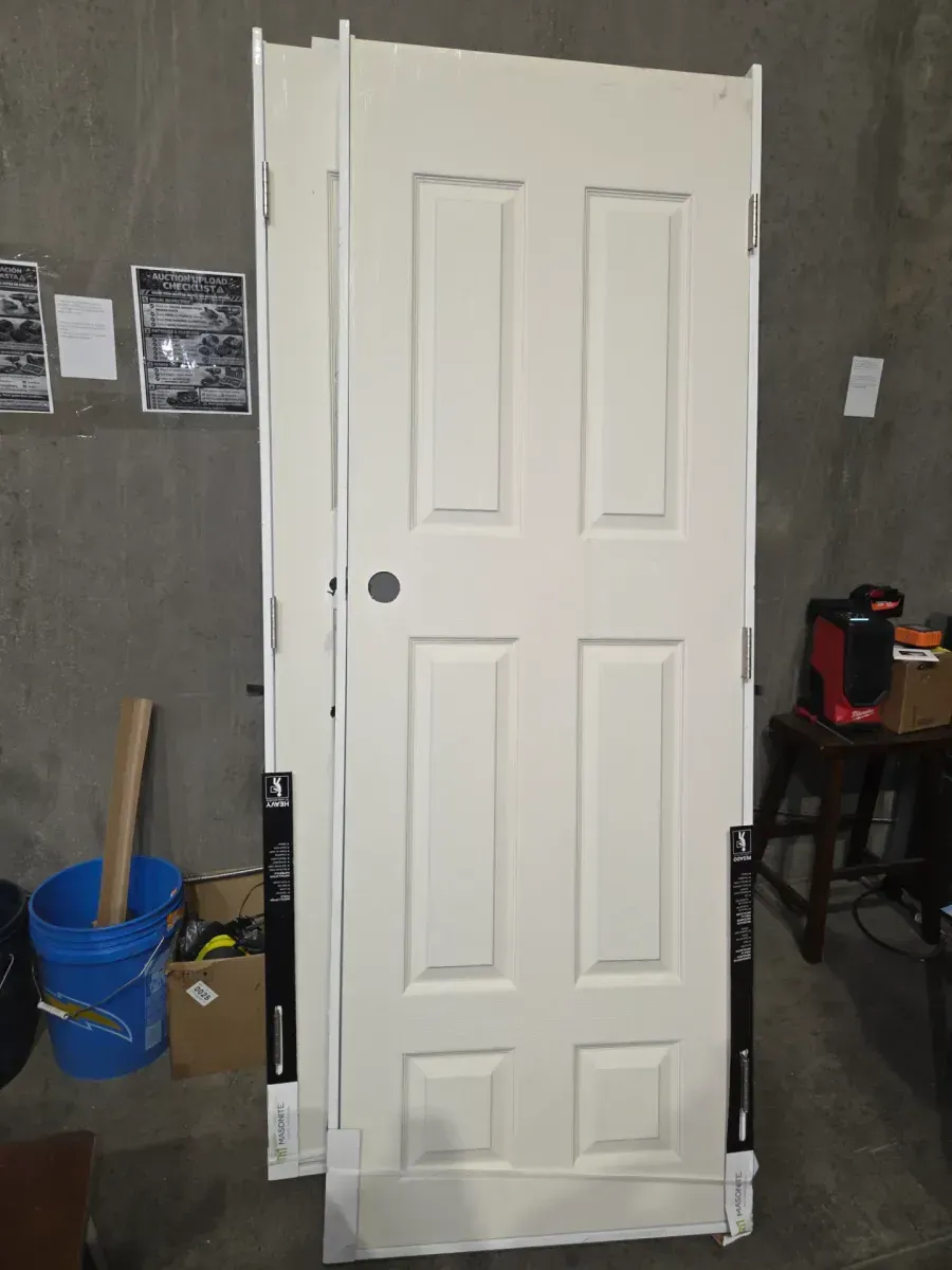 *** with frame *** Masonite 30 in. x 80 in. 6 Panel Left-Handed Primed Composite Hollow Core Single Prehung Interior Door 4-9/16 in. Flat Jamb - image 2