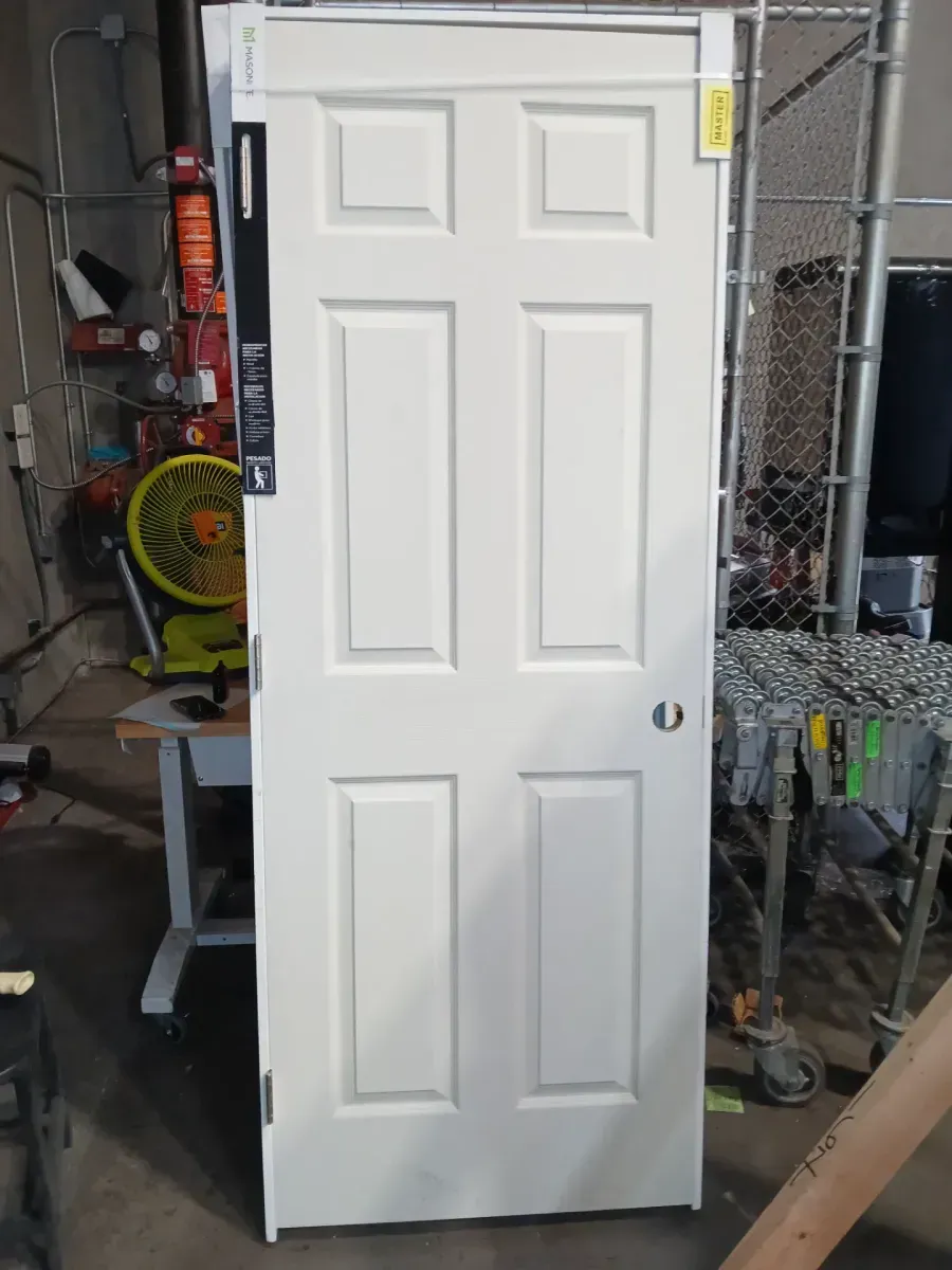 *** With frame *** Masonite 30 in. x 80 in. 6 Panel Right-Handed Primed Composite Hollow Core Single Prehung Interior Door 4-9/16 in. Flat Jamb - image 5