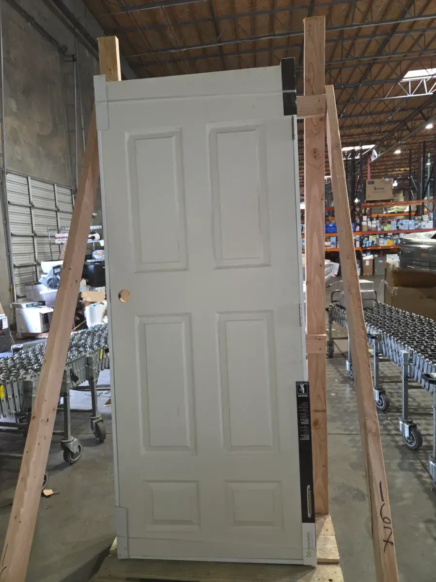 *** with frame ***Masonite  30 in. x 80 in. 6 Panel Left-Handed Primed Composite Hollow Core Single Prehung Interior Door 4-9/16 in. Flat Jamb - image 2