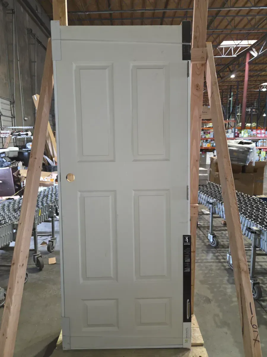 *** with frame ***Masonite  30 in. x 80 in. 6 Panel Left-Handed Primed Composite Hollow Core Single Prehung Interior Door 4-9/16 in. Flat Jamb - image 3