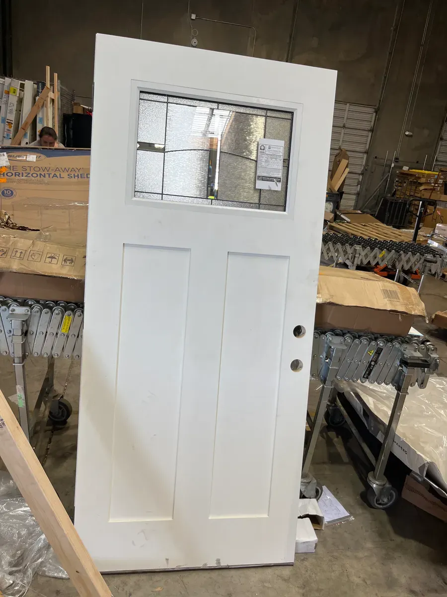 *** The door design is different ***36 in. x 80 in. Golden Gate Craftsman Right-Hand Inswing Primed Smooth Fiberglass Prehung Front Door No Brickmold - image 1