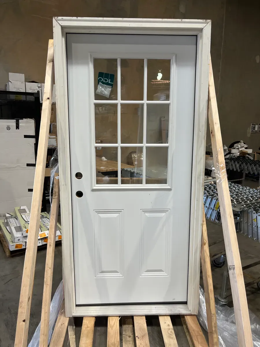 36 in. x 80 in. Right-Hand/Inswing Premium 9-Lite Clear Glass Primed Steel Prehung Front Door No Brickmold - image 2